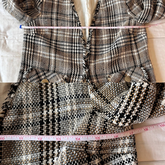 ZARA Tweed Frayed Plaid Blazer Cropped XS - Picture 15 of 16